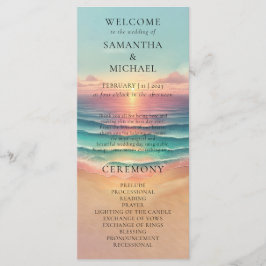 Menu Casamento ao Sol Aquarela Tom Terroso Praia Oceano