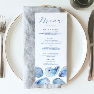 Menu Casamento Aquarela Azul Ostra