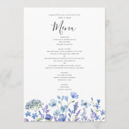 Menu Casamento Aquarela Floral Flor de Campo Azul 