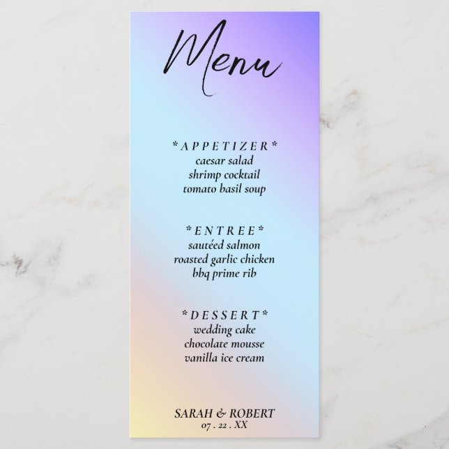 Menu Casamento Arco-Íris de Ombre Diagonal Pastel (Frente)