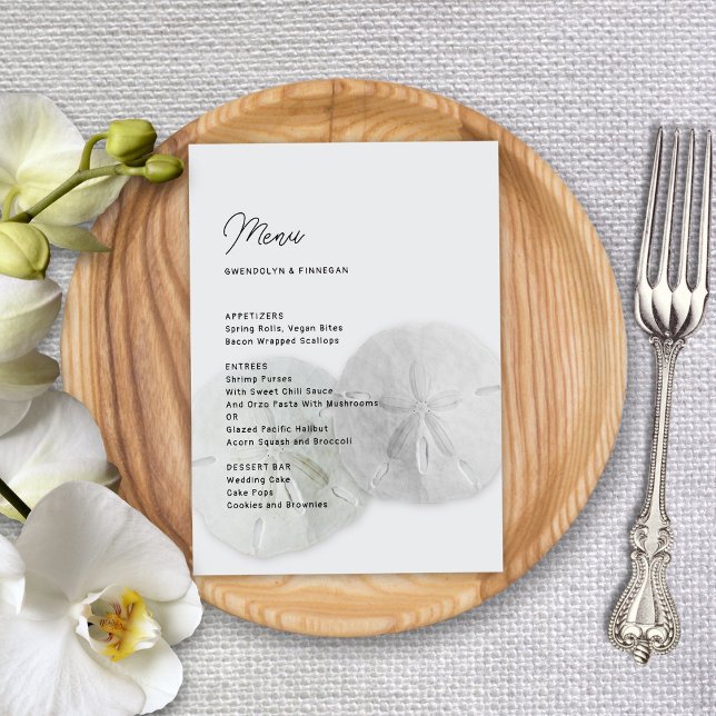 Menu Casamento Areia Dólares Cinzas Neutras (Criador carregado)