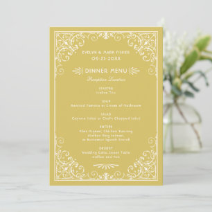 Menu Casamento Art Déco em Dourado Vintage e Marfim
