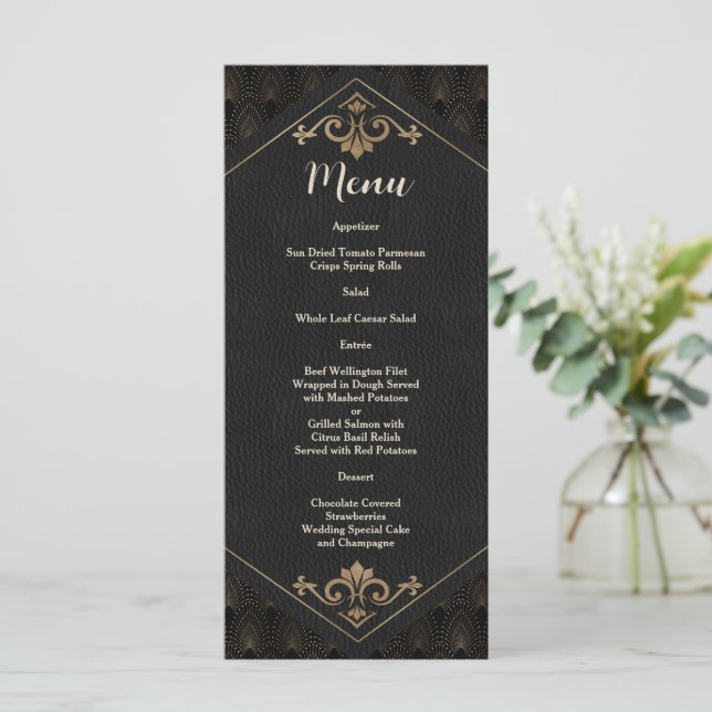 Menu Casamento Art Déco Royal Gold Great Gatsby (Em pé/Frente)
