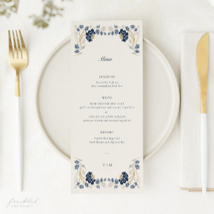 Menu Casamento Art Nouveau Azul Marinho Dourado Floral