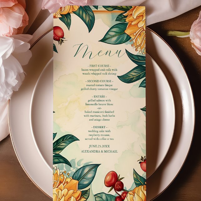Menu Casamento Art Nouveau Floral Vintage  (Criador carregado)