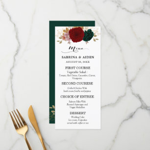 Menu Casamento Autumnal Burgundy Emerald Greeny Floral