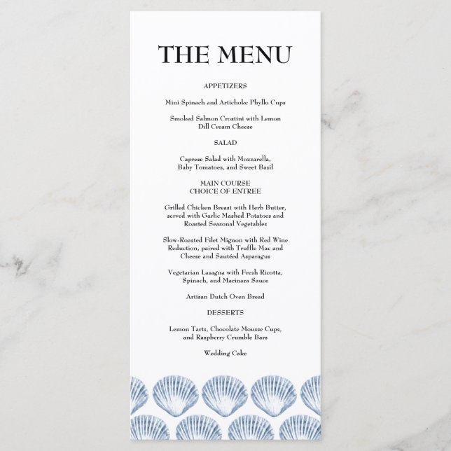 Menu Casamento Azul Água Marinha Costeira Moderna (Frente)