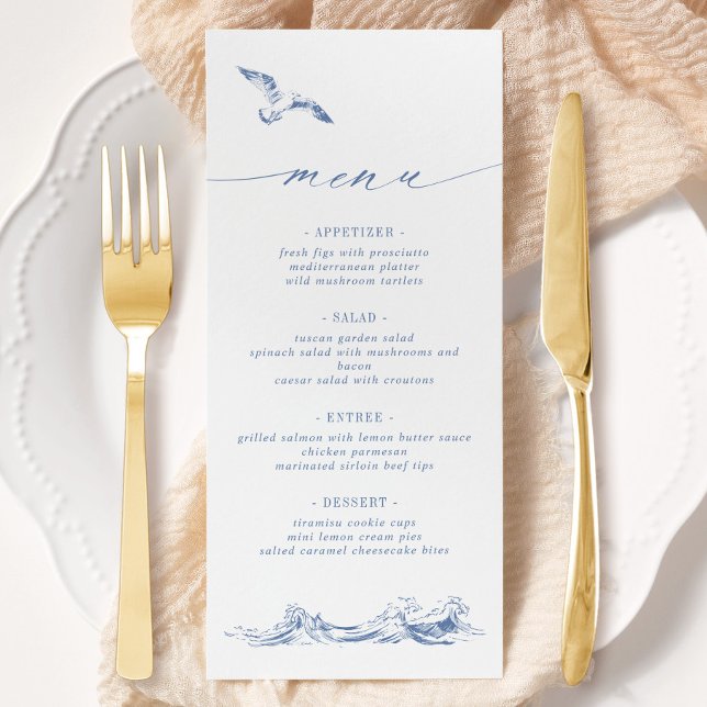 Menu Casamento Azul Chic Costeiro à Beira-Mar Elegante (Criador carregado)
