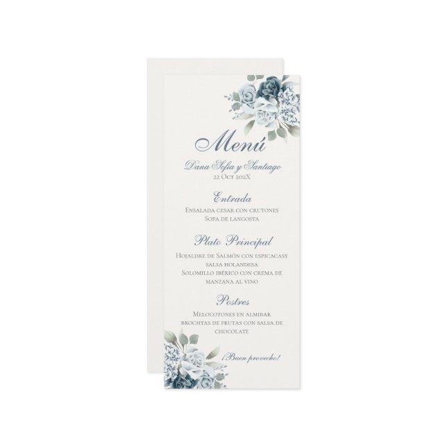 Menu Casamento Azul com Semente Espanhola (Frente/Verso In Situ)