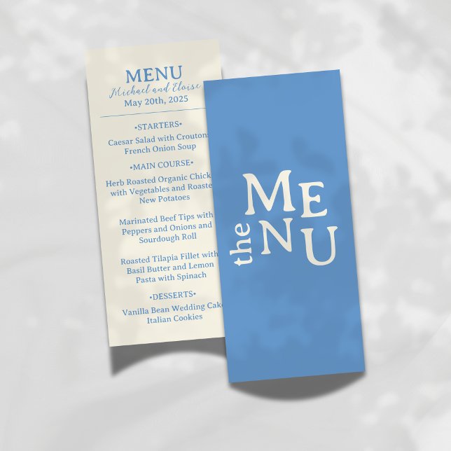 Menu Casamento Azul Costeiro (Add a refined touch to your reception with this Modern Wedding Menu in soft blue and tan tones.)