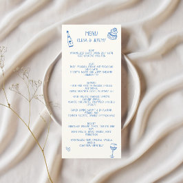 Menu Casamento Azul De Desenho Escrito À Mão