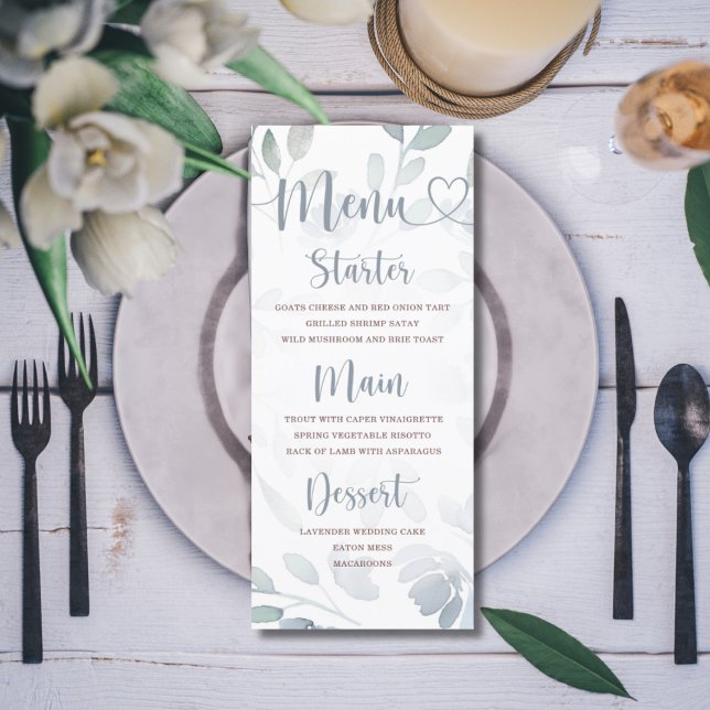 Menu Casamento Azul de Folhagem de Eucalipto Boho (Criador carregado)