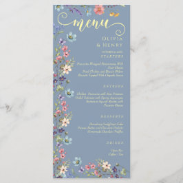 Menu Casamento Azul Dusty de Flores Selvagens Modernas
