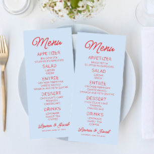 Menu Casamento Azul e Vermelho Minimalista Moderno