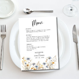 Menu Casamento Azul Elegante De Flor Selvagem De Água