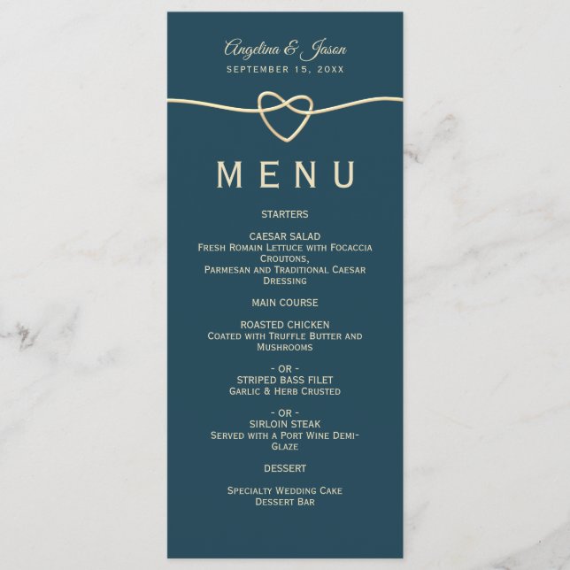 Menu Casamento Azul Elegante Simples (Frente)