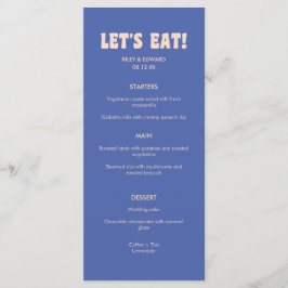Menu Casamento Azul Escuro Bege "Vamos Comer!" Retro Mo