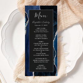 Menu Casamento Azul Escuro Prata Ágata Moderna