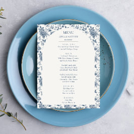 Menu Casamento Azul Floral Floral de Vintage Chinoiseri