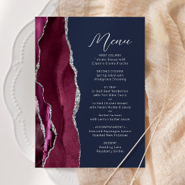 Menu Casamento Azul Marinho com Letra Prata e Ágata Bor