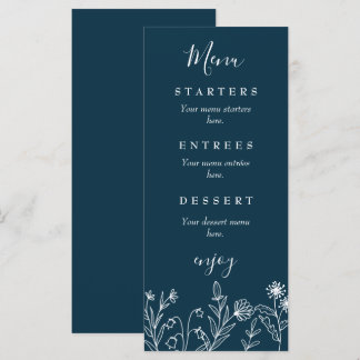 Menu Casamento azul marinho de flores silvestres Boho