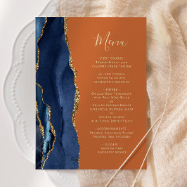 Menu Casamento Azul Marinho Dourado Laranja Queimado