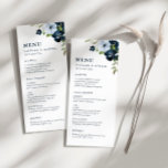 Menu Casamento azul marinho e azul empoeirado<br><div class="desc">Um maravilhoso design floral com lindas flores azuis. A cor e o texto podem ser personalizados.</div>