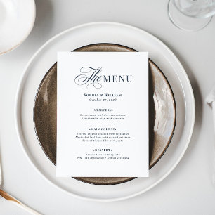 Menu Casamento Azul Marinho e Branco Clássico Luxuoso