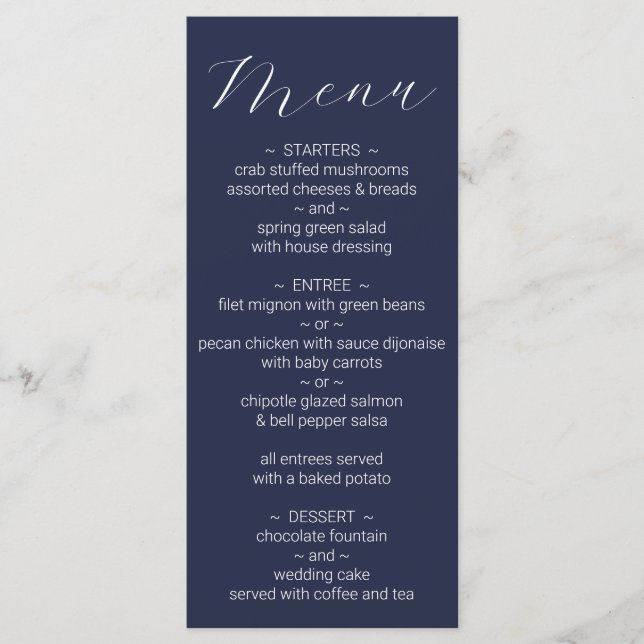 Menu Casamento Azul Marinho Minimalista Simples (Frente)