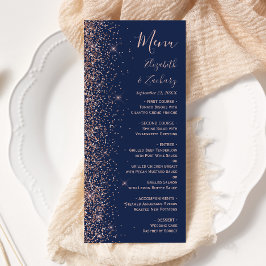 Menu Casamento Azul Marinho Moderno com Borda de Brilho