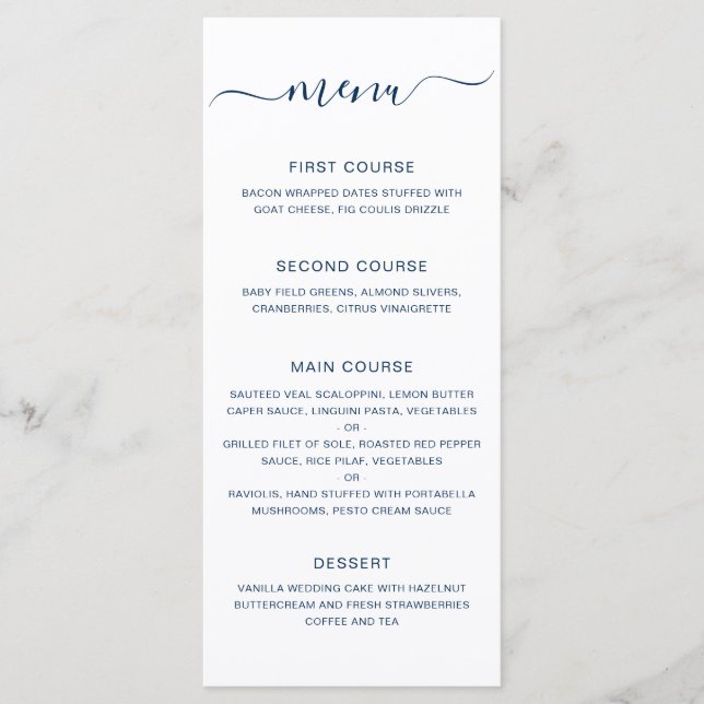 Menu Casamento Azul Marinho Simples e Elegante (Frente)