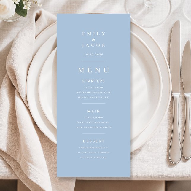 Menu Casamento Azul Minimalista Elegante (Elegant Minimal Blue Wedding Menu)