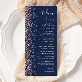 Menu Casamento Azul Naval Brilho Moderno Pêssego