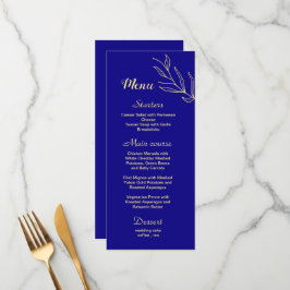 Menu Casamento azul real com flor de ouro simples