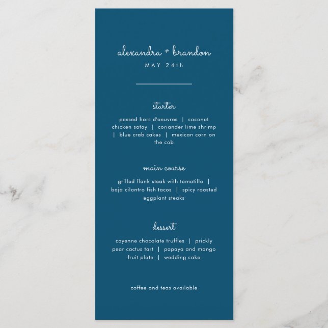 Menu Casamento Azul Simples Marinho (Frente)