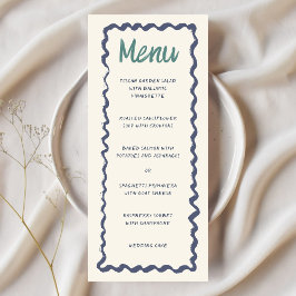 Menu Casamento Azul Verde com Quadro de Onda Retroativo