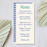 Menu Casamento Azul Vermelho com Escrita Manual<br><div class="desc">Cartão de Menu de Casamento Azul Retroativo Verde - também excelente para qualquer outra celebração,  como um aniversário ou uma festa de verão.</div>