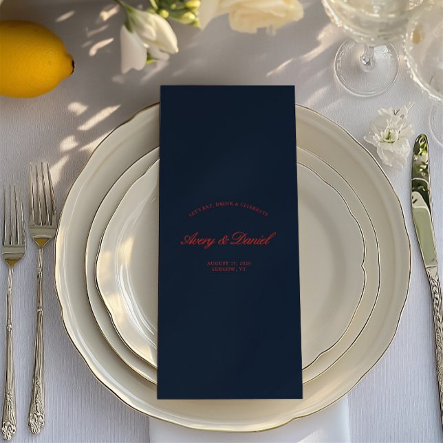 Menu Casamento Azul Vermelho e Negro Elegante (Elegant Red & Dark Black Blue Wedding Menu)