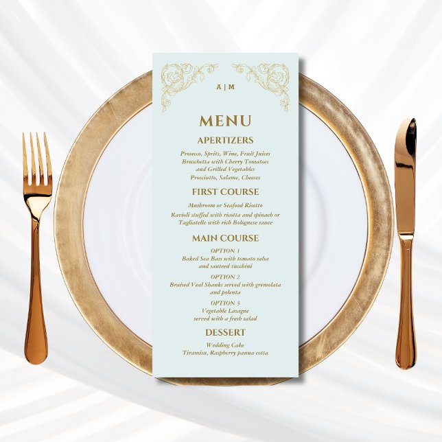 Menu Casamento Barroco do Monograma Ornamentado Az (Criador carregado)