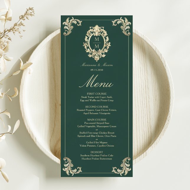 Menu Casamento Barroco Vintage Esmeralda Verde (Criador carregado)