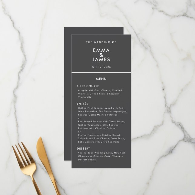 Menu Casamento Black Reverse Ampersand | Elegante (Frente/Verso In Situ)