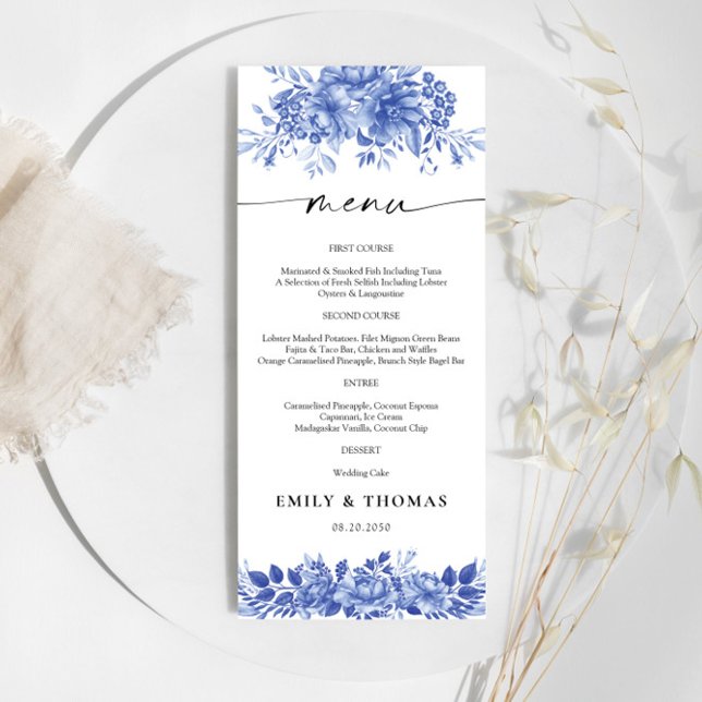 Menu Casamento Blue Porcelain Floral Chinoiserie (Criador carregado)