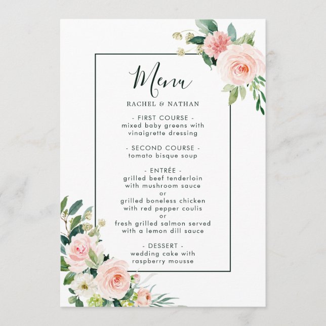 Menu Casamento Blush Pink Bloom (Frente)