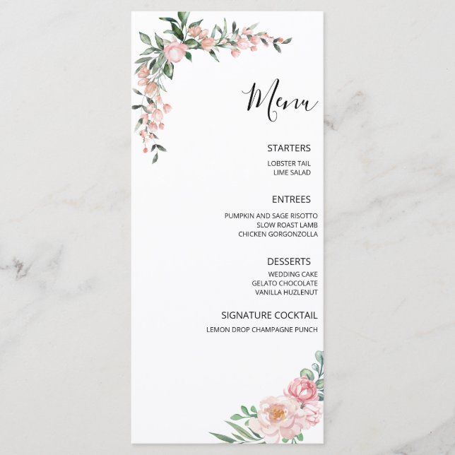 Menu Casamento Blush Pink Bloom (Frente)