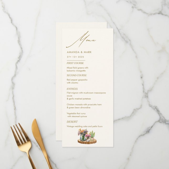 Menu Casamento boêmico de Mason Jar Boho (Frente/Verso In Situ)