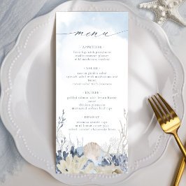 Menu Casamento Boêmio Aquarela Azul Coral Praia