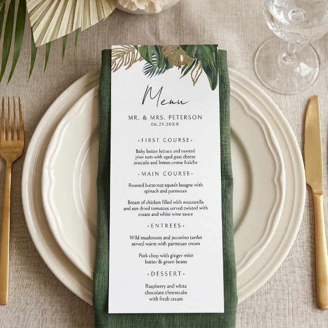 Menu Casamento Boho de Verão Botânico Tropical (Criador carregado)