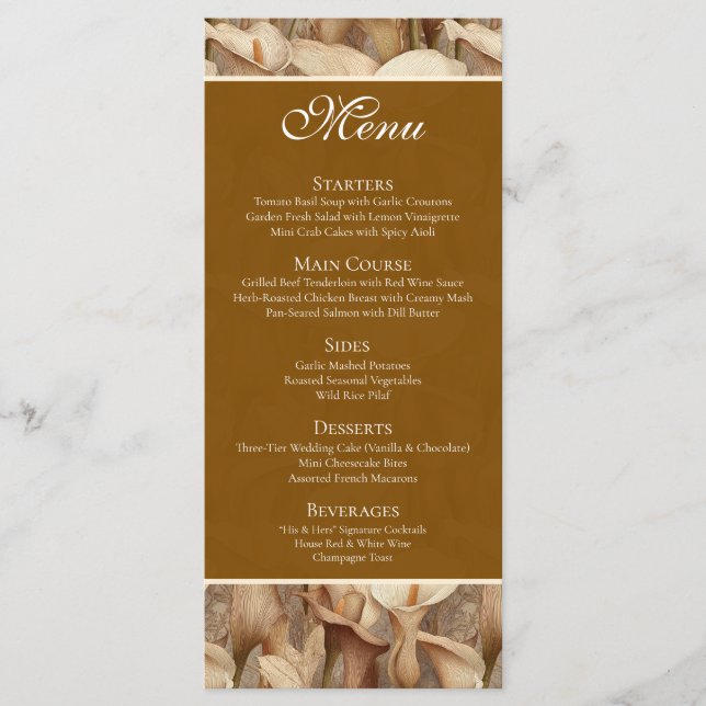 Menu Casamento Boho Estético de Açucenas de Marfim Atem (Frente)