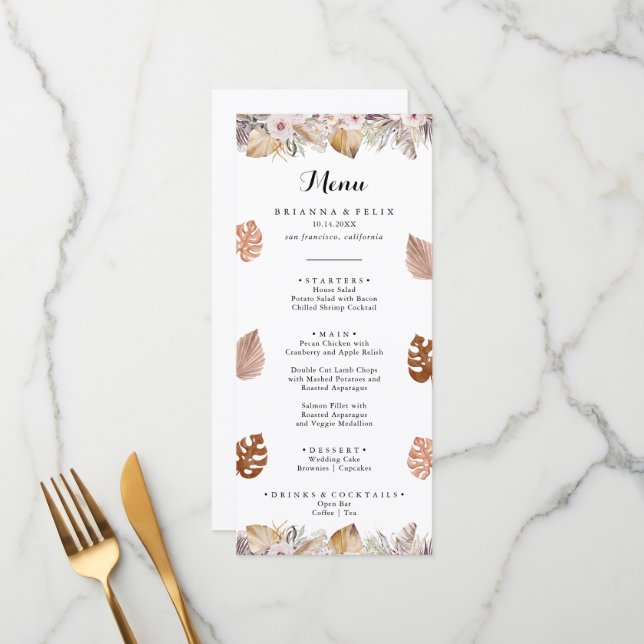 Menu Casamento Boho Neutro Rústico (Frente/Verso In Situ)