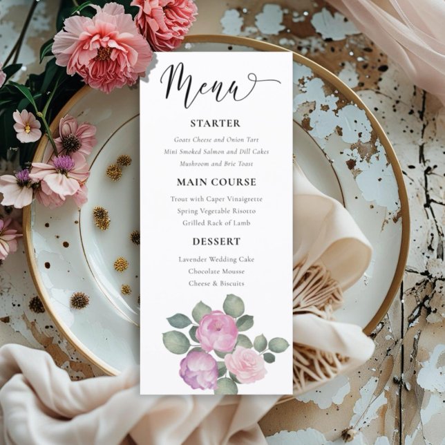 Menu Casamento Boho Rosa e Roxo Floral (Criador carregado)